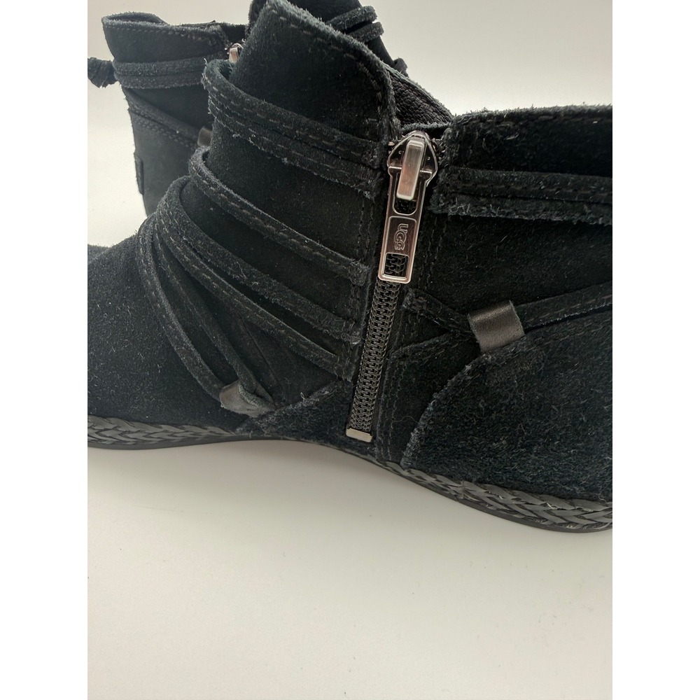 UGG Elora Black Suede Wrap Ankle Boots Side Zip 1123598 Womens 9.5 - Picture 5 of 6